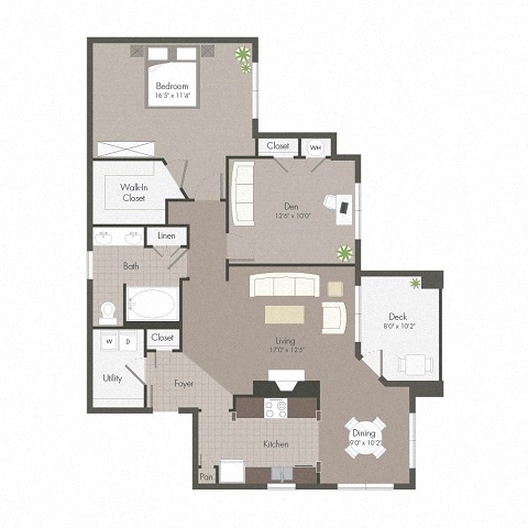 Floor plan for 1 bed, 1 bath, 1054 sqft